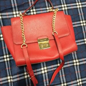 Michael kors red purse with gold chain